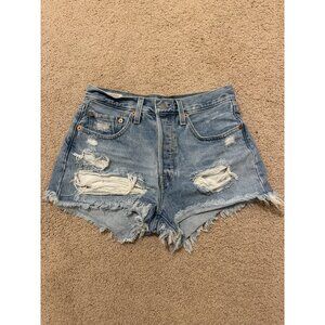 Levi's 501 Distressed Cut-Off Denim Shorts - Size 27 - Light Blue Wash